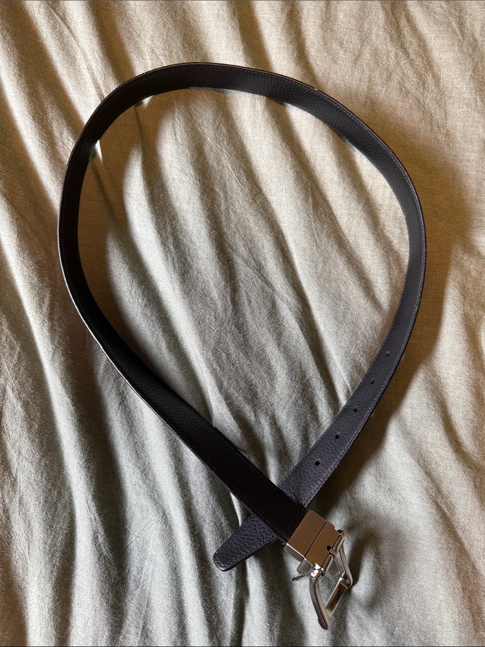 Classic Black Textured Leather Belt with Silver Buckle